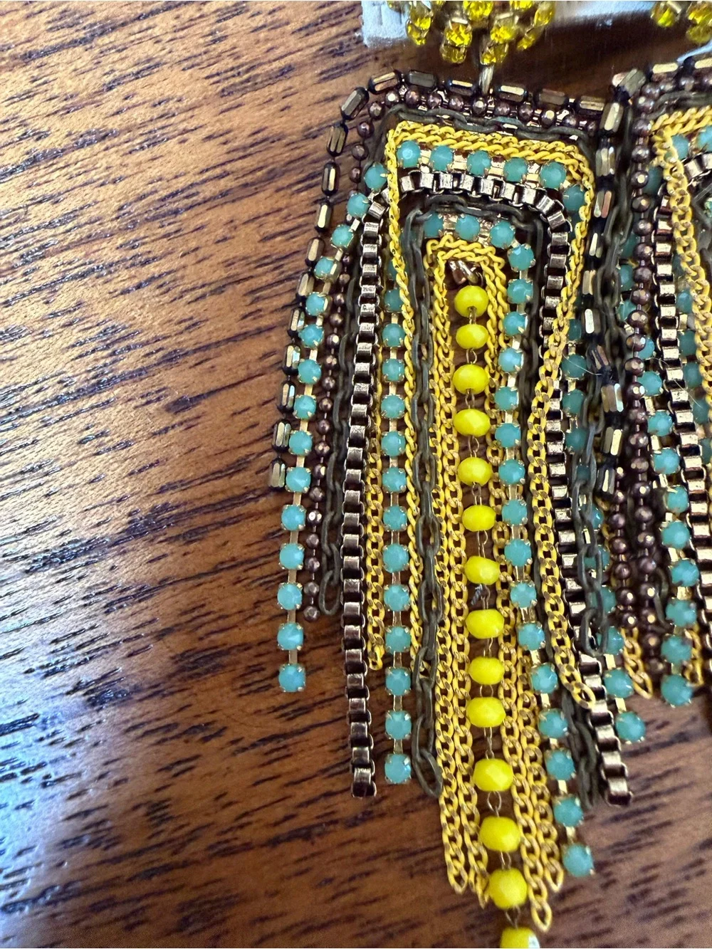 Anthropologie Yellow and Turquoise Beaded Tassel Earrings